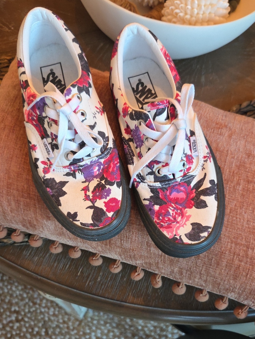 Vans White Canvas Sneakers with Pink & Purple Floral Print
